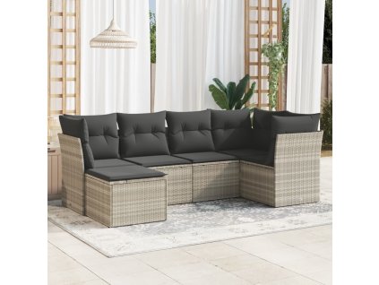 6dílná zahradní sedací souprava a podušky světle šedá polyratan 3217952