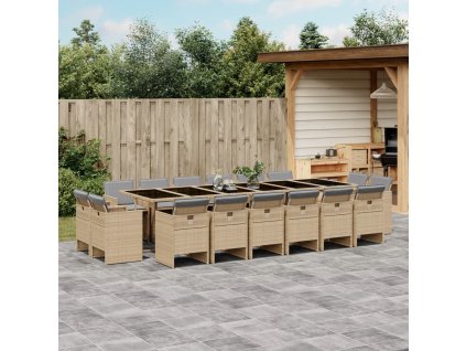 17dílný zahradní jídelní set s poduškami mix béžové polyratan 3210708
