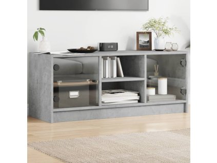 TV skříňka se skleněnými dvířky betonově šedá 102x37x42 cm 836374