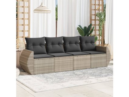 4dílná zahradní sedací souprava a podušky světle šedá polyratan 3221081