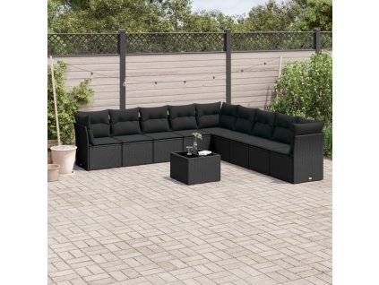 10dílná zahradní sedací souprava s poduškami černá polyratan 3249624