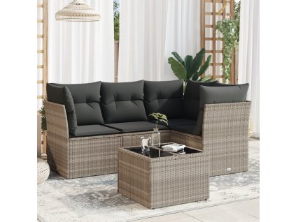 5dílná zahradní sedací souprava a podušky světle šedá polyratan 3249431