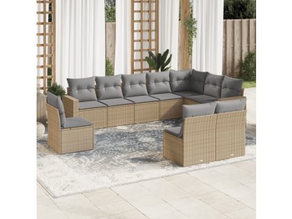 10dílná zahradní sedací souprava s poduškami béžová polyratan 3219099