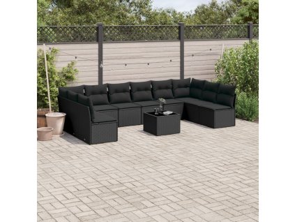 11dílná zahradní sedací souprava s poduškami černá polyratan 3249934