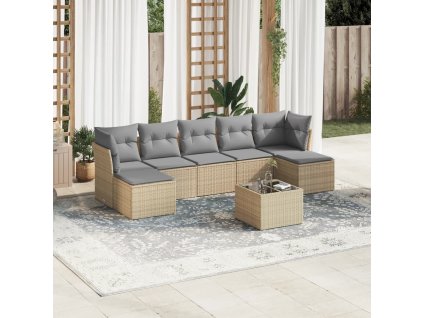 8dílná zahradní sedací souprava s poduškami béžová polyratan 3249878