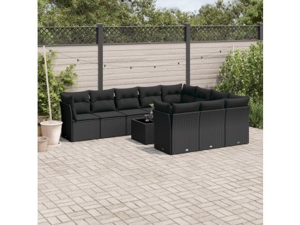 11dílná zahradní sedací souprava s poduškami černá polyratan 3250064