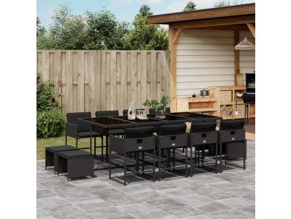 13dílný zahradní jídelní set s poduškami černý polyratan 3211339