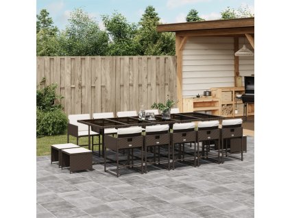 15dílný zahradní jídelní set s poduškami hnědý polyratan 3211353