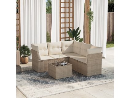 6dílná zahradní sedací souprava s poduškami béžová polyratan 3217628