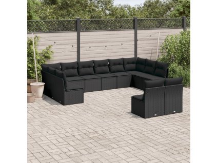 12dílná zahradní sedací souprava s poduškami černá polyratan 3250204