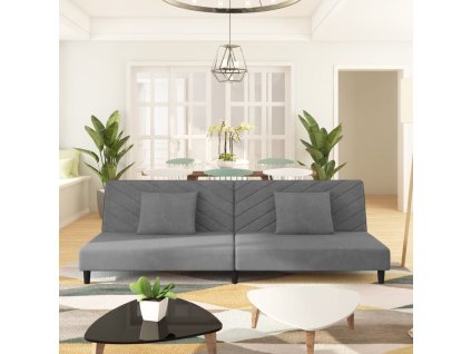 2místná rozkládací pohovka se 2 polštáři světle šedá samet 375910