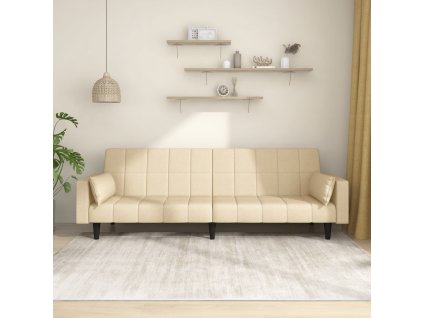 2místná rozkládací pohovka se 2 polštáři krémová textil 375836