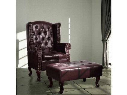 Křeslo s podnožkou tmavě hnědé umělá kůže 60784