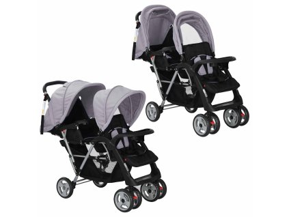 Tandemový kočárek ocel šedo-černý 10113