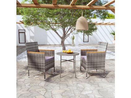 3dílný zahradní jídelní set polyratan šedý 3098026