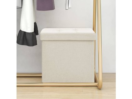 Skládací úložná stolička krémově bílá umělý len 338764