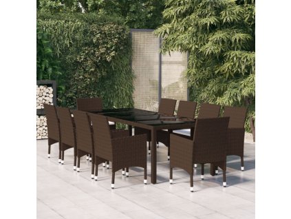 11dílný zahradní jídelní set polyratan hnědý 3058575