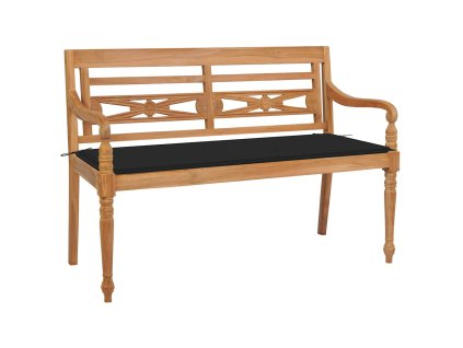 Lavice Batavia s černou poduškou 120 cm masivní teakové dřevo 3062161