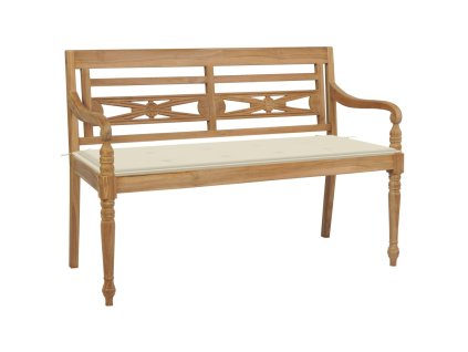 Lavice Batavia krémová poduška 120 cm masivní teakové dřevo 3062156