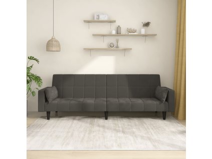 2místná rozkládací pohovka se 2 polštáři tmavě šedá samet 375848