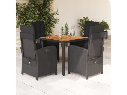 5dílný zahradní jídelní set s poduškami černý polyratan 3212475
