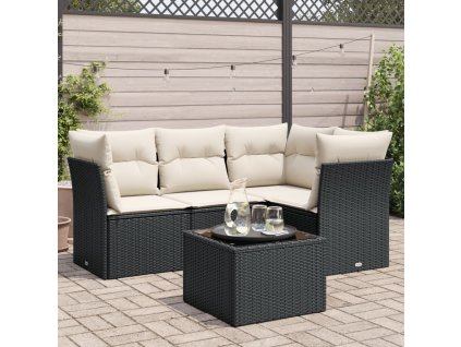 5dílná zahradní sedací souprava s poduškami černá polyratan 3217586