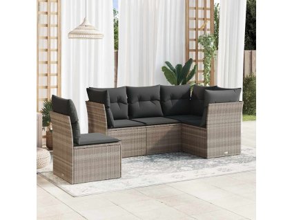 5dílná zahradní sedací souprava a podušky světle šedá polyratan 3217642