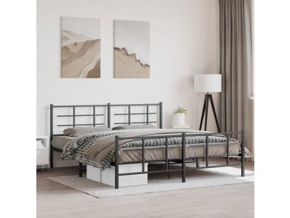 Kovový rám postele s hlavovým a nožním čelem černý 183 x 213 cm 355584