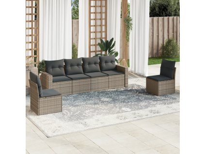 6dílná zahradní sedací souprava s poduškami šedá polyratan 3218800