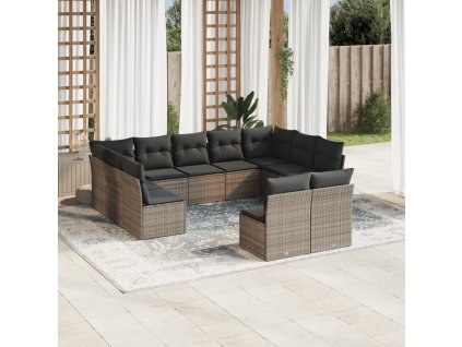 11dílná zahradní sedací souprava s poduškami šedá polyratan 3218350