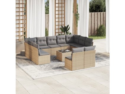 12dílná zahradní sedací souprava s poduškami béžová polyratan 3218359