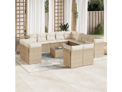 14dílná zahradní sedací souprava s poduškami béžová polyratan 3218558