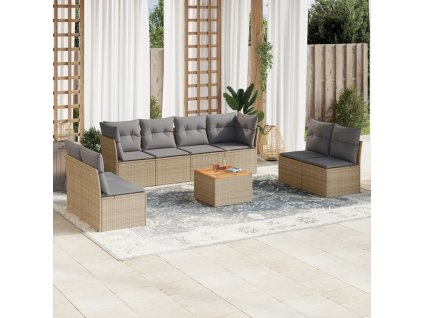 9dílná zahradní sedací souprava s poduškami béžová polyratan 3223581