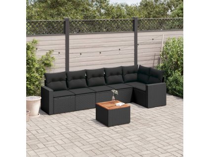 7dílná zahradní sedací souprava s poduškami černá polyratan 3224130