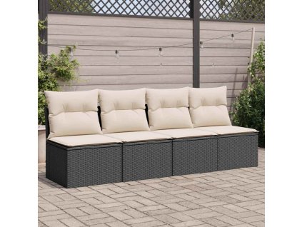 Zahradní pohovka s poduškami 4místná černá polyratan 366000