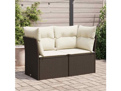 Zahradní pohovka s poduškami 2místná hnědá polyratan 366201