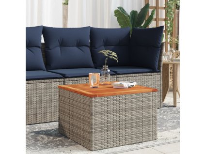 Zahradní stolek šedý 55 x 55 x 37 cm polyratan a akáciové dřevo 366126