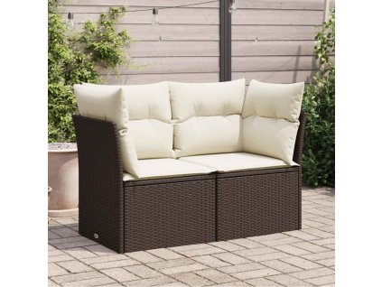 Zahradní pohovka s poduškami 2místná hnědá polyratan 366217
