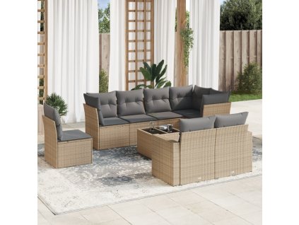 9dílná zahradní sedací souprava s poduškami béžová polyratan 3219239