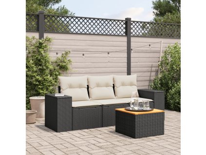 4dílná zahradní sedací souprava s poduškami černá polyratan 3225314