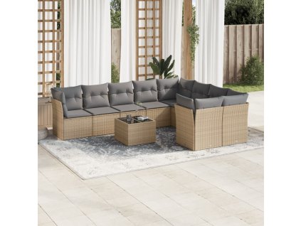 10dílná zahradní sedací souprava s poduškami béžová polyratan 3218179