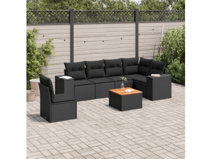 7dílná zahradní sedací souprava s poduškami černá polyratan 3225467
