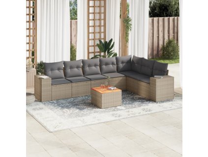 8dílná zahradní sedací souprava s poduškami béžová polyratan 3225478