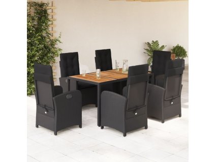 7dílný zahradní jídelní set s poduškami černý polyratan 3212234