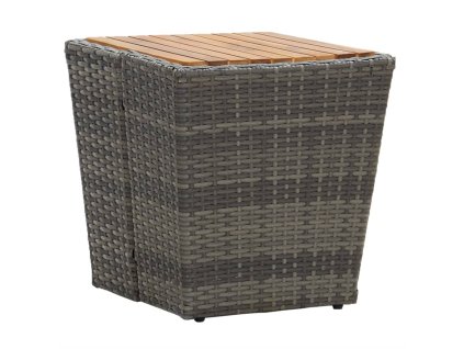 Čajový stolek šedý 41,5x41,5x43 cm polyratan a masivní akácie 46198