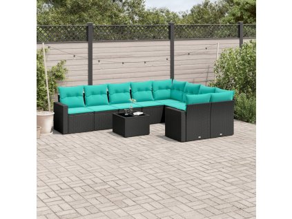 10dílná zahradní sedací souprava s poduškami černá polyratan 3219437
