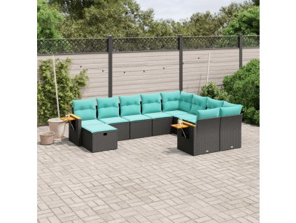 10dílná zahradní sedací souprava s poduškami černá polyratan 3227156