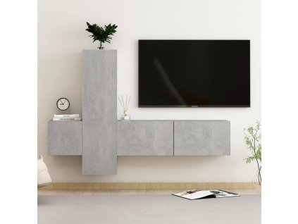 3dílný set TV skříněk betonově šedý kompozitní dřevo 3079076