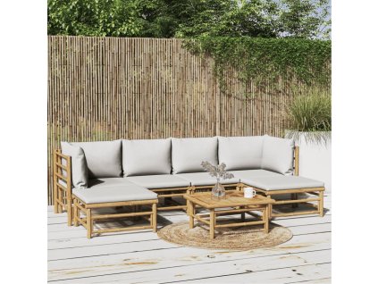 7dílná zahradní sedací souprava světle šedé podušky bambus 3155101