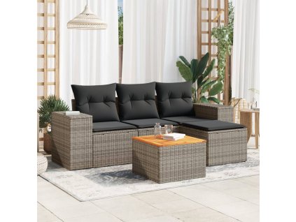 5dílná zahradní sedací souprava s poduškami šedá polyratan 3257747